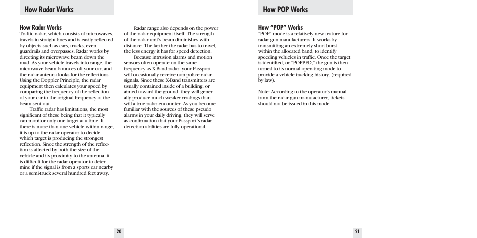 How radar works, How pop works | Escort 8500 X50 User Manual | Page 12 / 16