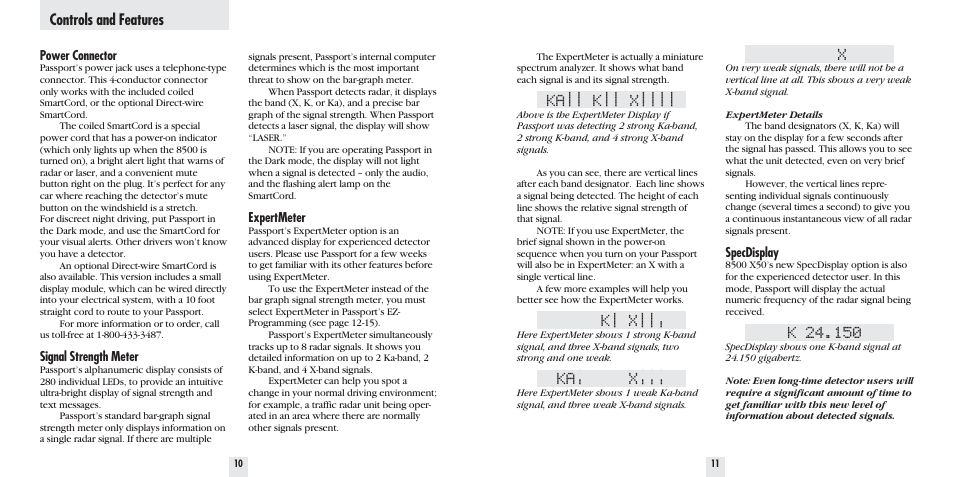 Ka|| k|| x, K| x, Ka| x | Controls and features | Escort 8500 X50 User Manual | Page 7 / 16