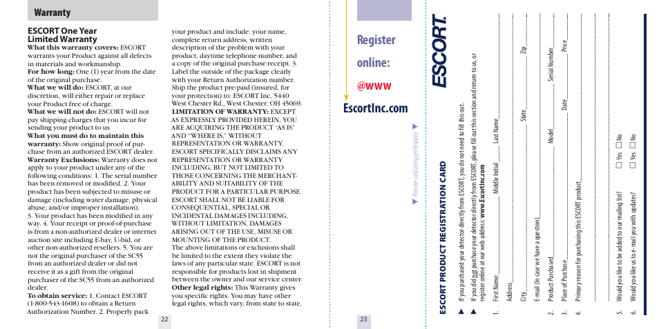 Warranty | Escort PASSPORT SC55 User Manual | Page 13 / 14