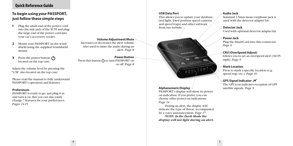 Quick reference guide | Escort PASSPORT SC55 User Manual | Page 4 / 14