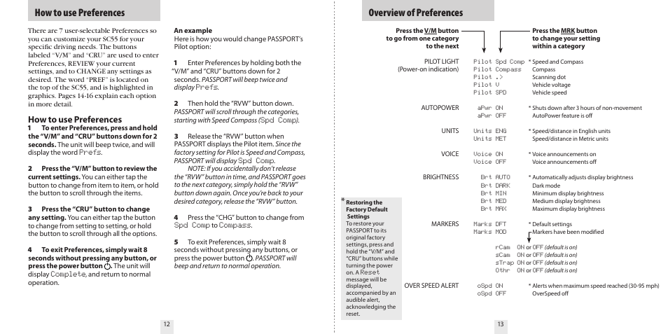 How to use preferences overview of preferences, How to use preferences | Escort PASSPORT SC55 User Manual | Page 8 / 14