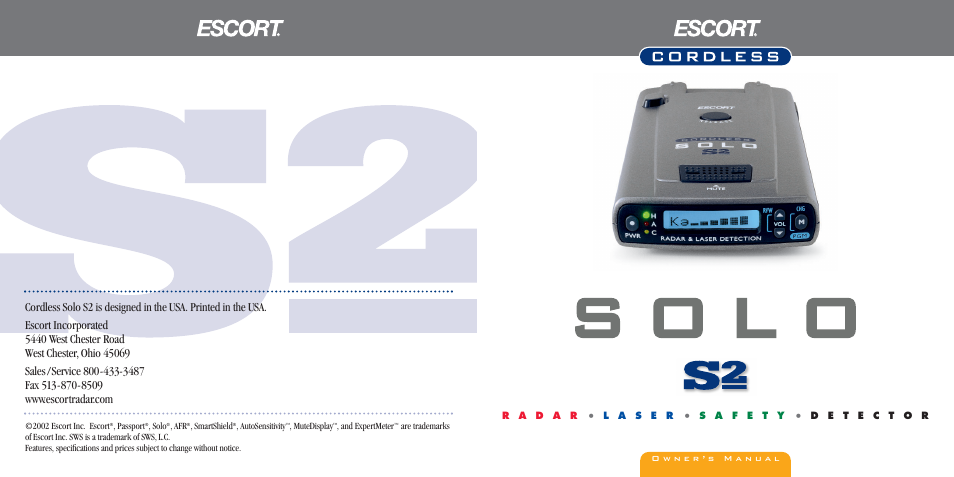 Escort S2 User Manual | 16 pages