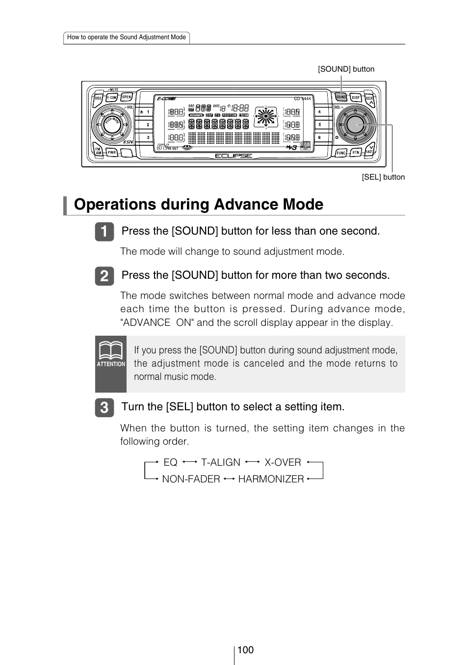 Operations during advance mode | Eclipse - Fujitsu Ten CD5444 User Manual | Page 100 / 152