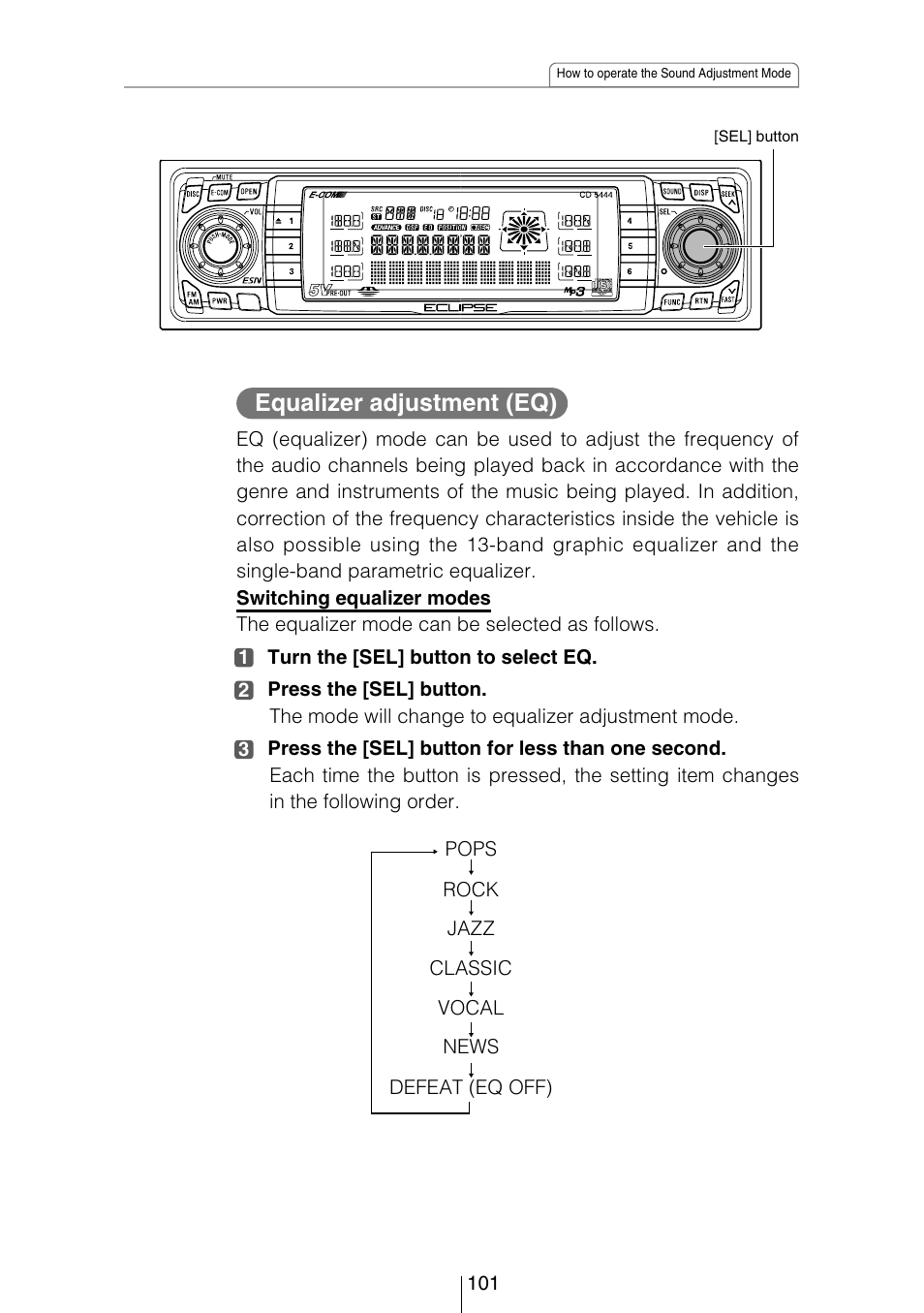 Equalizer adjustment (eq) | Eclipse - Fujitsu Ten CD5444 User Manual | Page 101 / 152