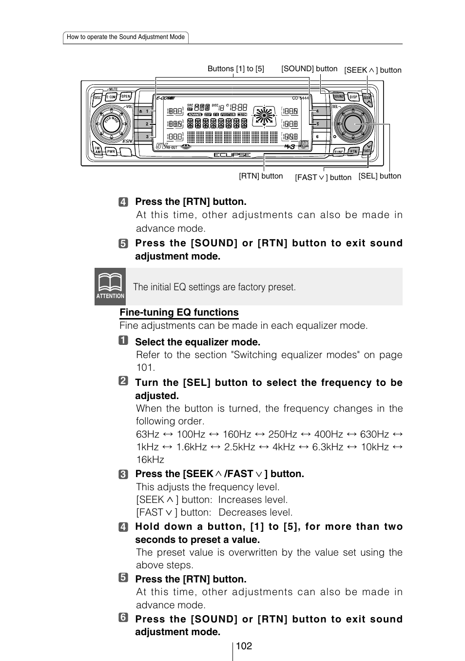 Eclipse - Fujitsu Ten CD5444 User Manual | Page 102 / 152