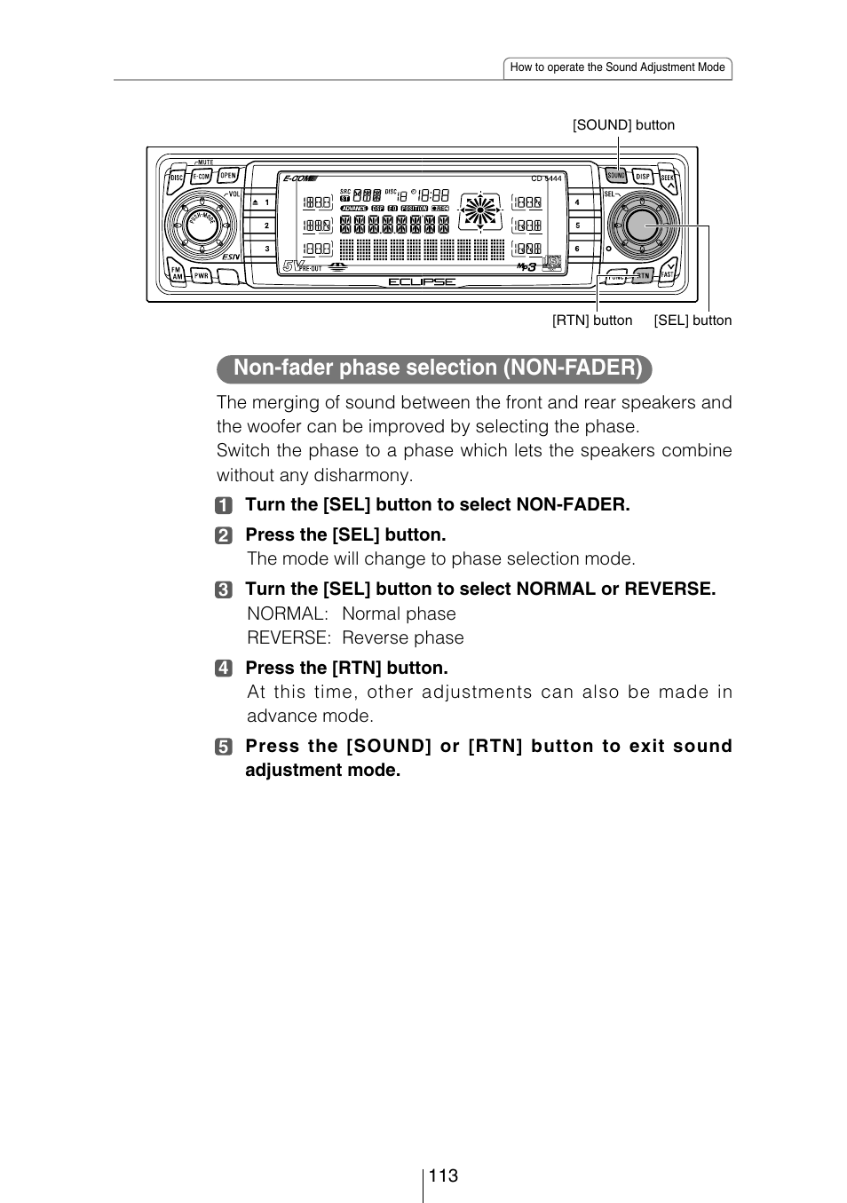 Non-fader phase selection (non-fader) | Eclipse - Fujitsu Ten CD5444 User Manual | Page 113 / 152