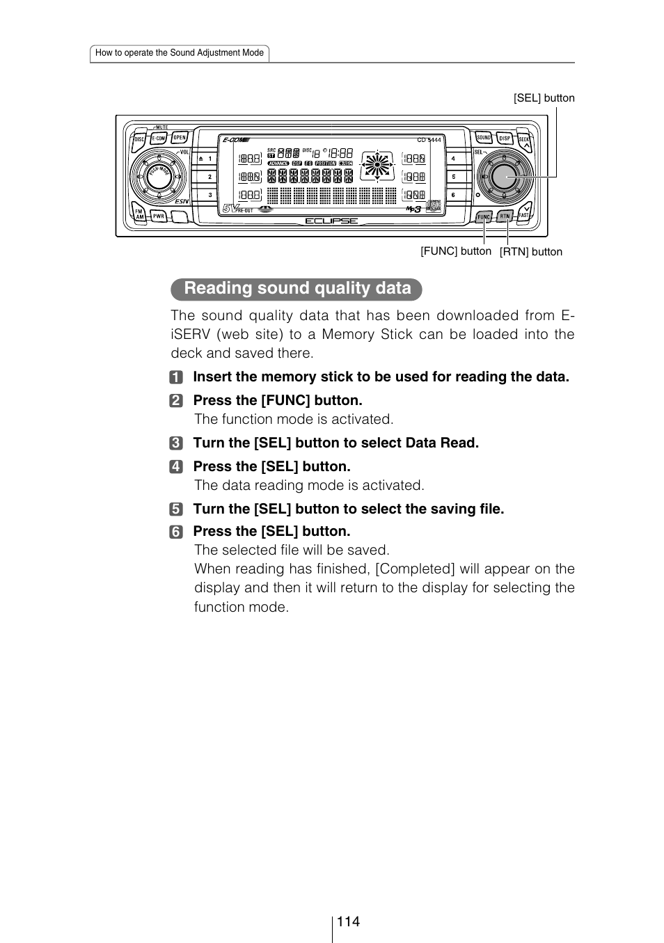 Reading sound quality data | Eclipse - Fujitsu Ten CD5444 User Manual | Page 114 / 152