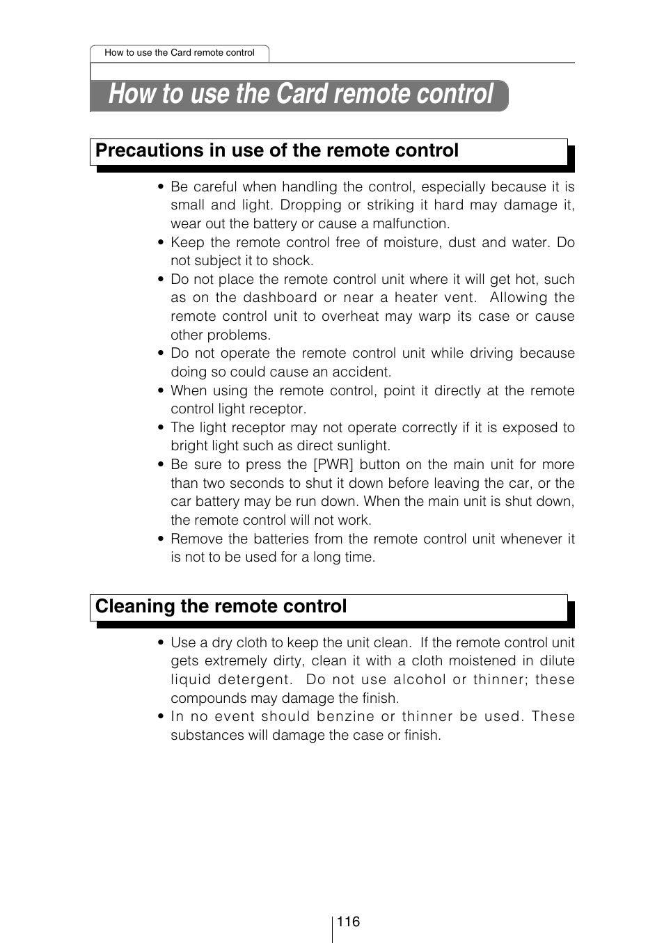 How to use the card remote control | Eclipse - Fujitsu Ten CD5444 User Manual | Page 116 / 152