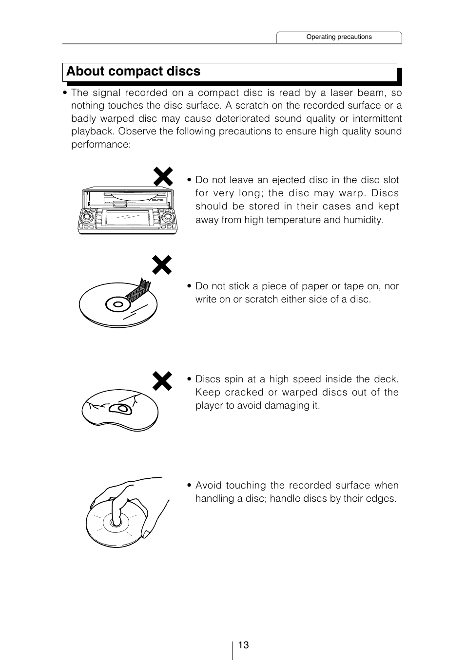 About compact discs | Eclipse - Fujitsu Ten CD5444 User Manual | Page 13 / 152