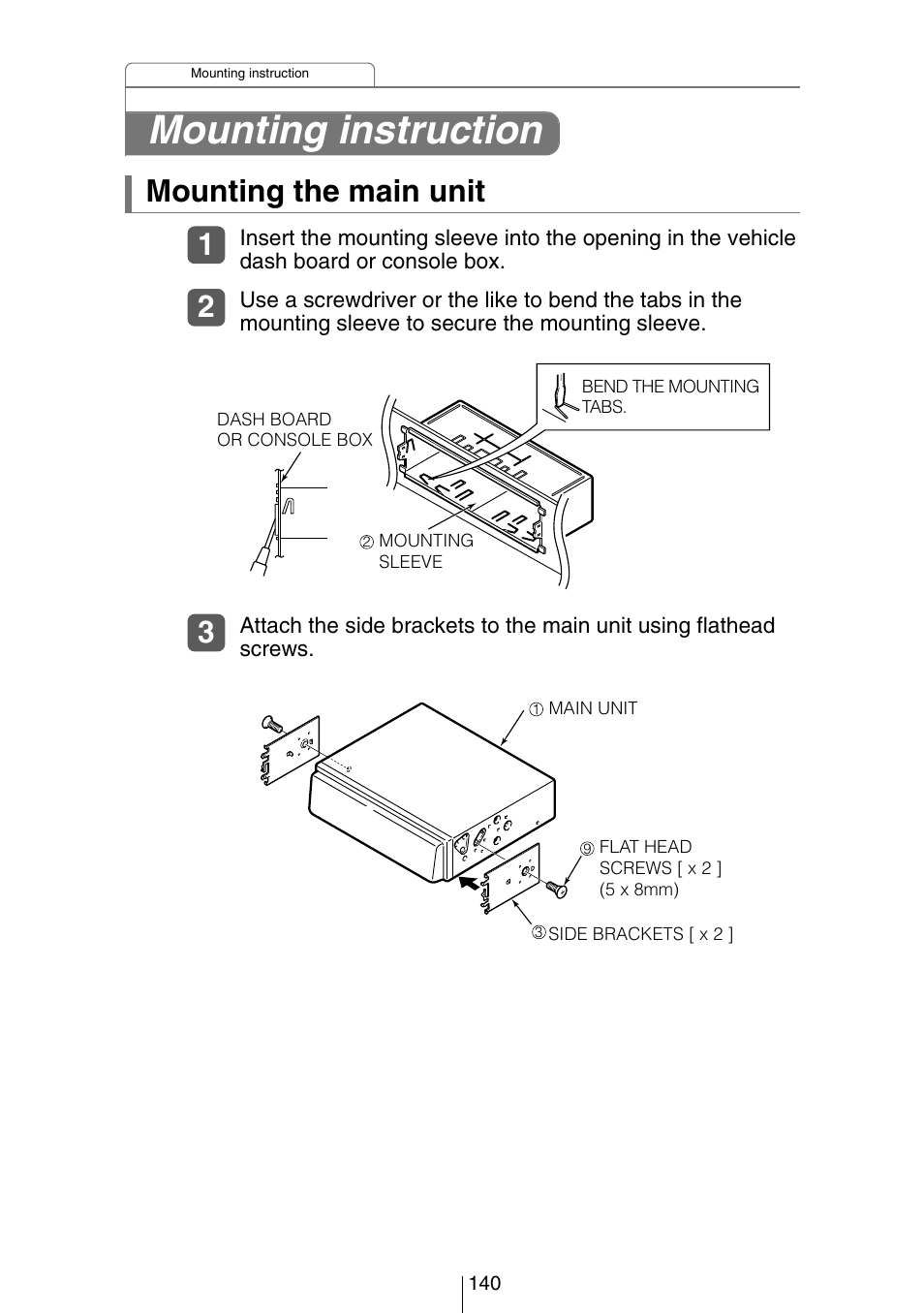 Mounting instruction, Mounting the main unit | Eclipse - Fujitsu Ten CD5444 User Manual | Page 140 / 152