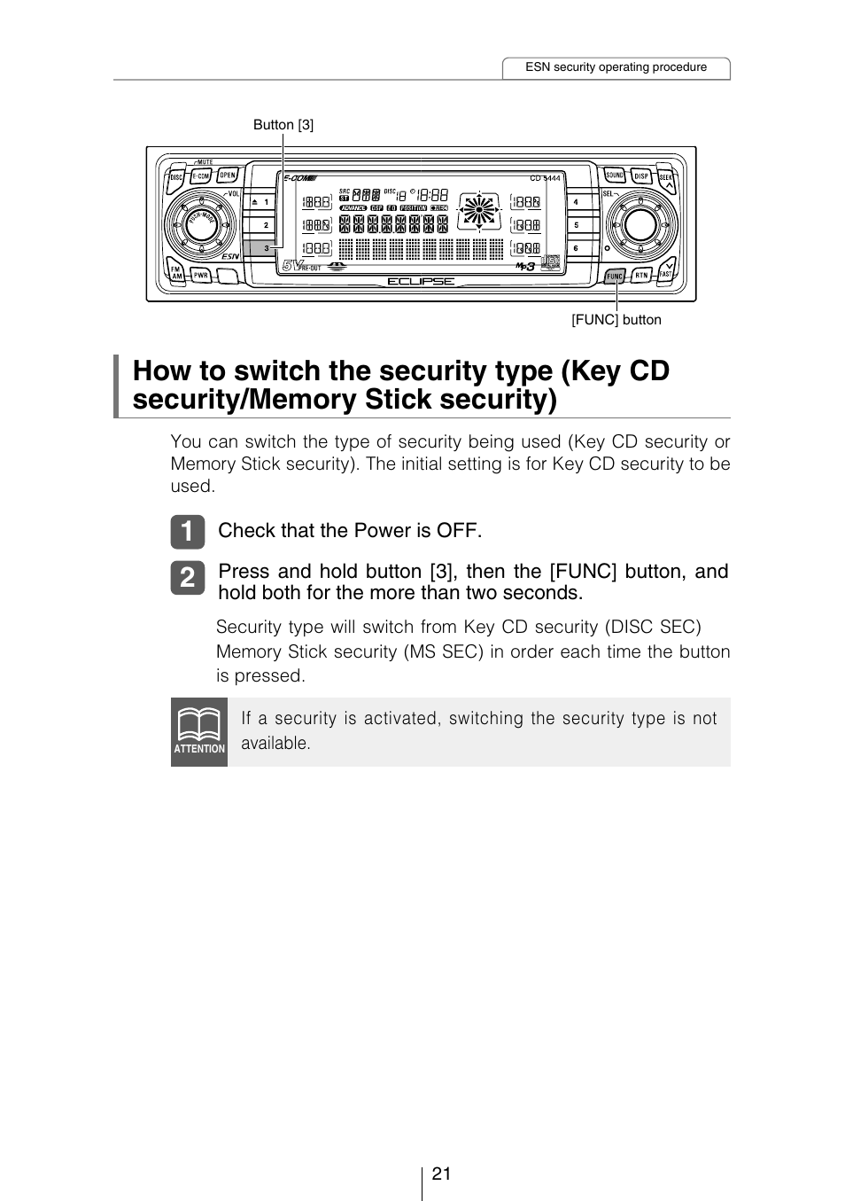 Eclipse - Fujitsu Ten CD5444 User Manual | Page 21 / 152