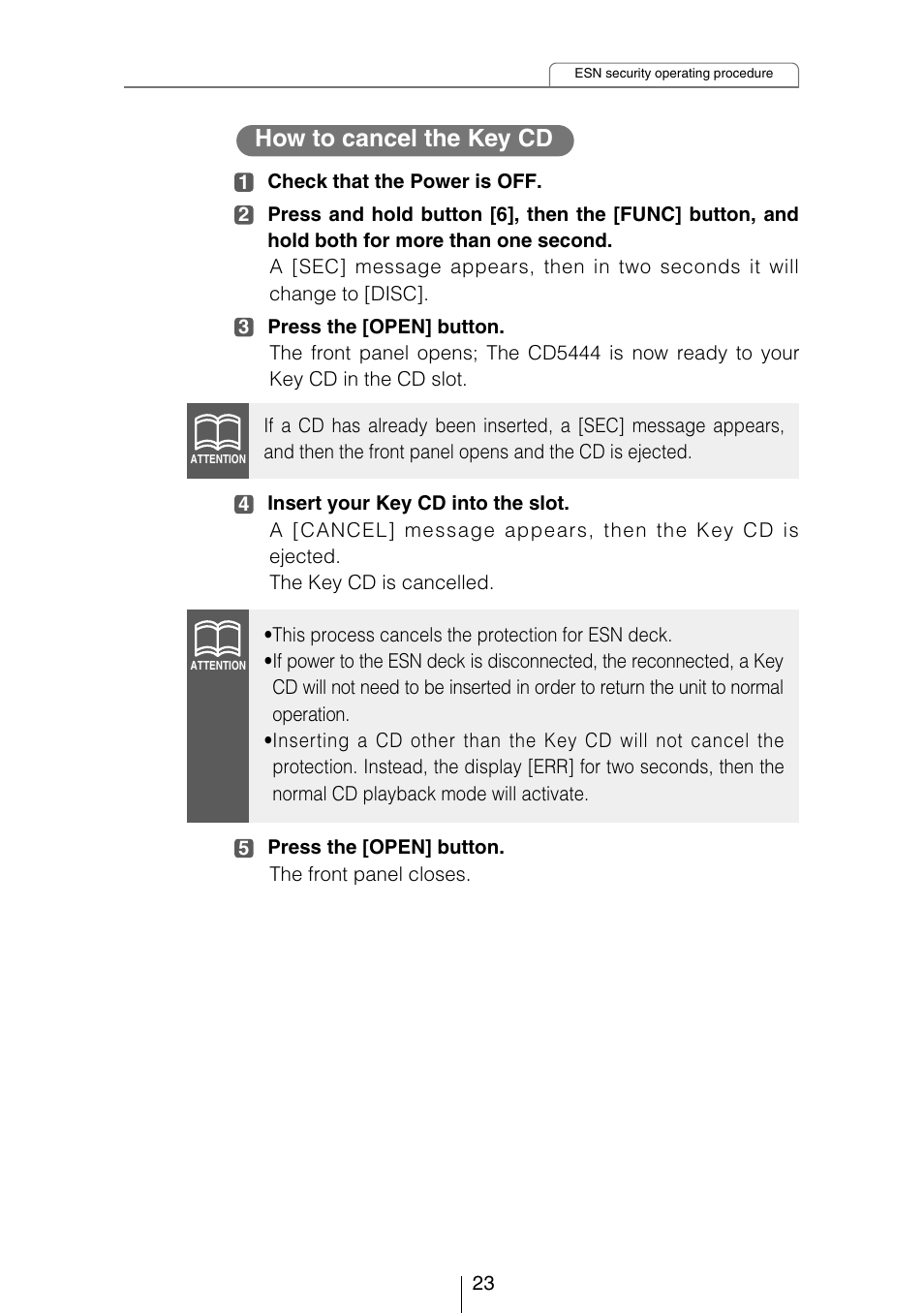 How to cancel the key cd | Eclipse - Fujitsu Ten CD5444 User Manual | Page 23 / 152