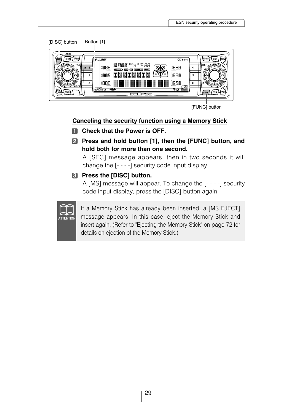 Eclipse - Fujitsu Ten CD5444 User Manual | Page 29 / 152