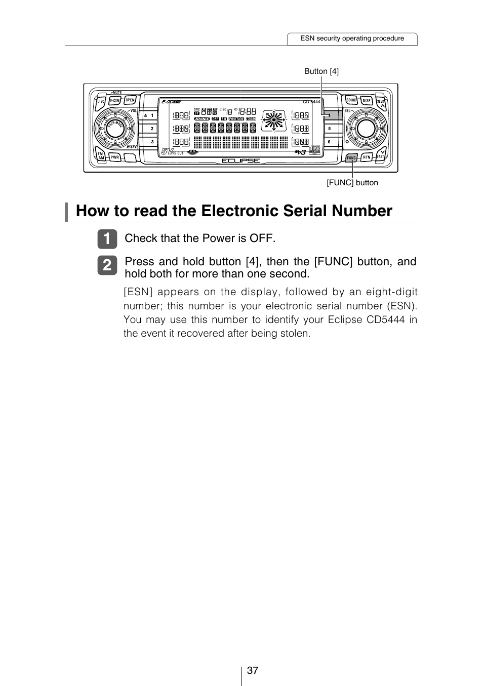 How to read the electronic serial number | Eclipse - Fujitsu Ten CD5444 User Manual | Page 37 / 152