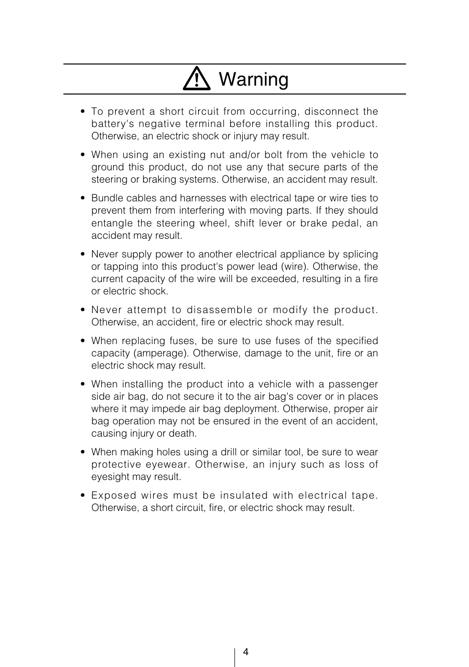 Warning | Eclipse - Fujitsu Ten CD5444 User Manual | Page 4 / 152