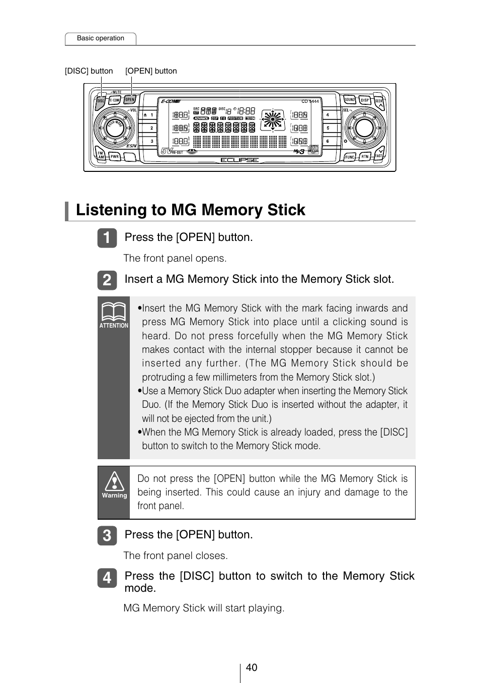 Eclipse - Fujitsu Ten CD5444 User Manual | Page 40 / 152