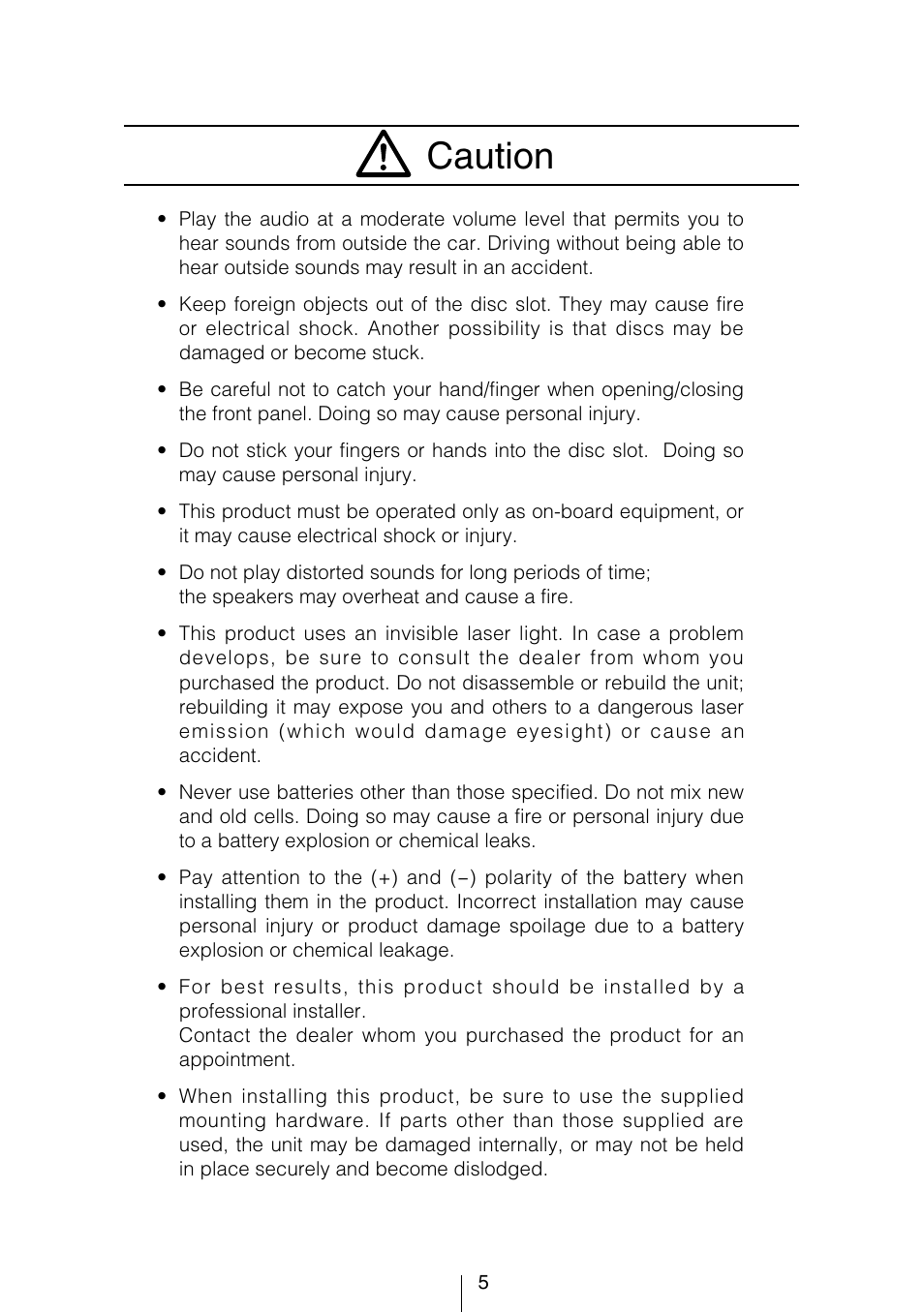 Caution | Eclipse - Fujitsu Ten CD5444 User Manual | Page 5 / 152