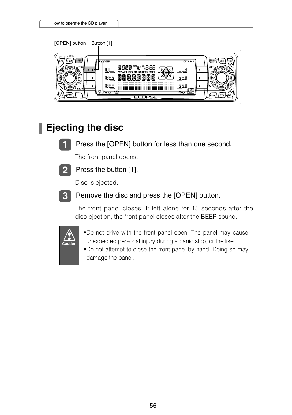 Ejecting the disc | Eclipse - Fujitsu Ten CD5444 User Manual | Page 56 / 152