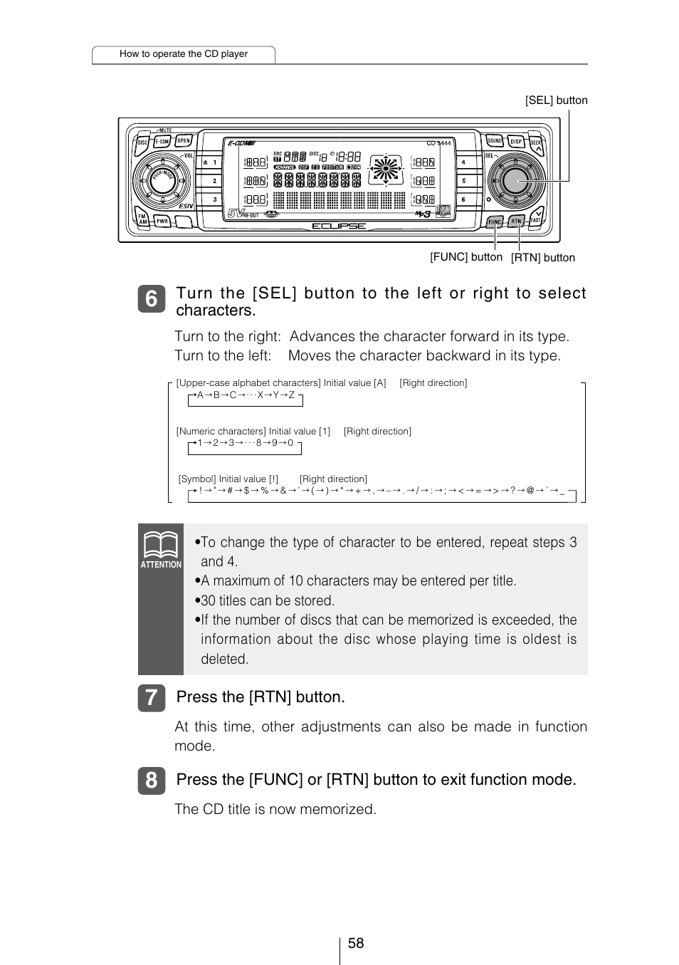 Press the [rtn] button | Eclipse - Fujitsu Ten CD5444 User Manual | Page 58 / 152