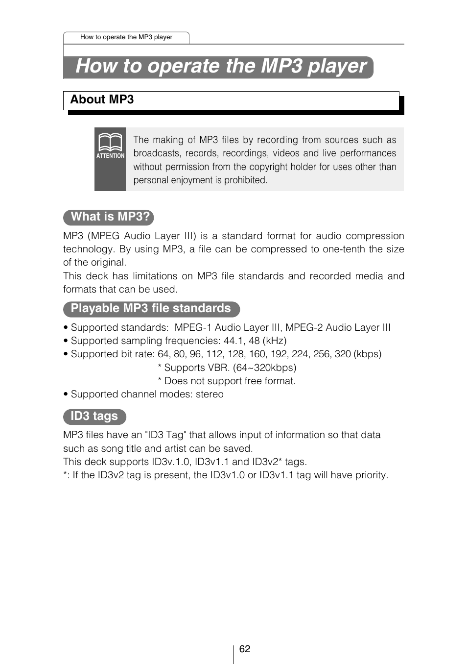 How to operate the mp3 player | Eclipse - Fujitsu Ten CD5444 User Manual | Page 62 / 152