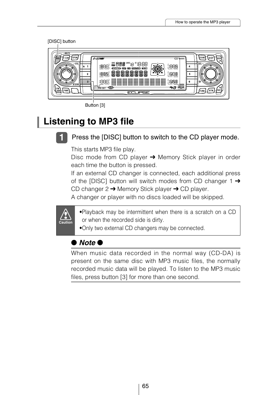 Listening to mp3 file | Eclipse - Fujitsu Ten CD5444 User Manual | Page 65 / 152