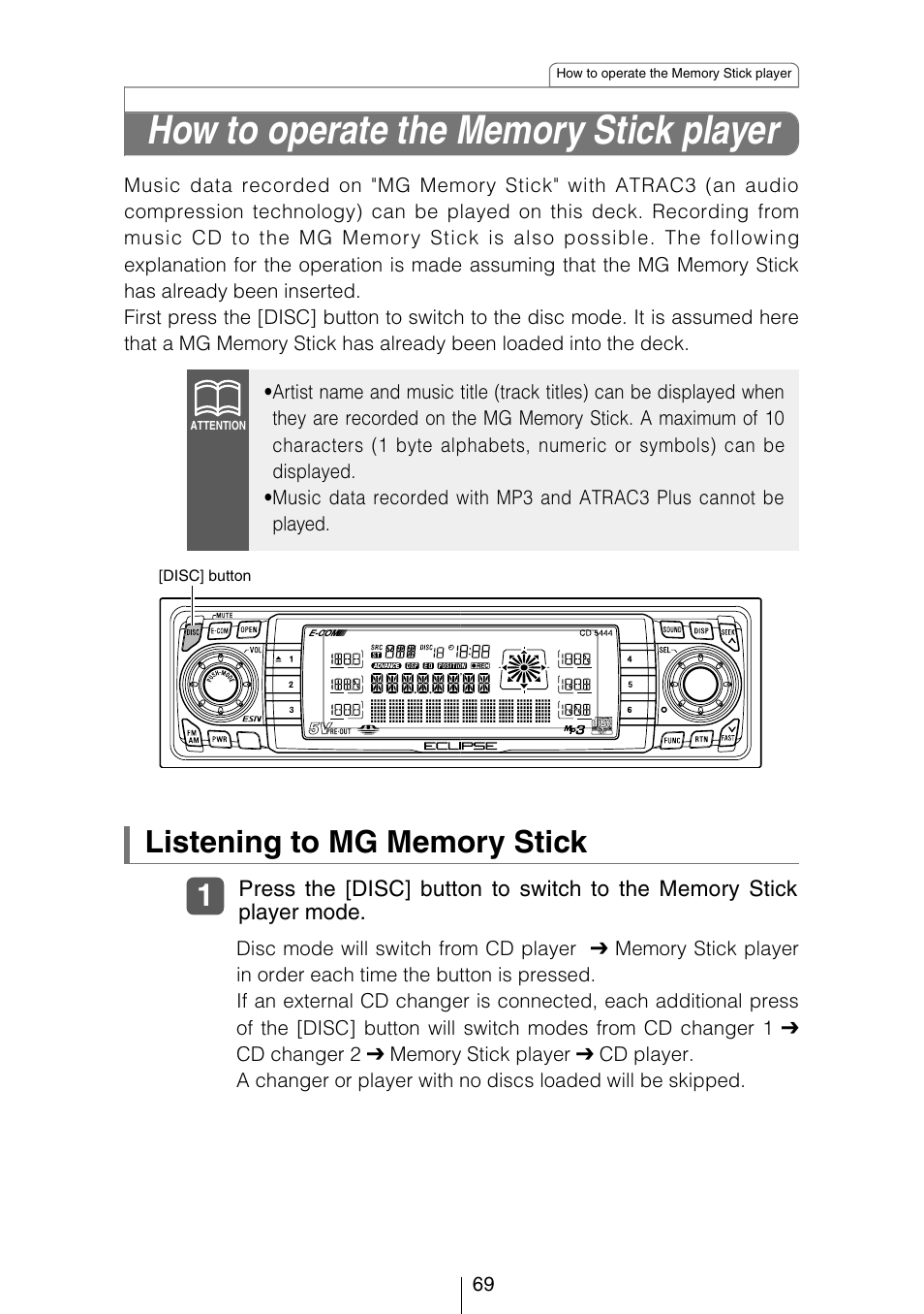 Eclipse - Fujitsu Ten CD5444 User Manual | Page 69 / 152