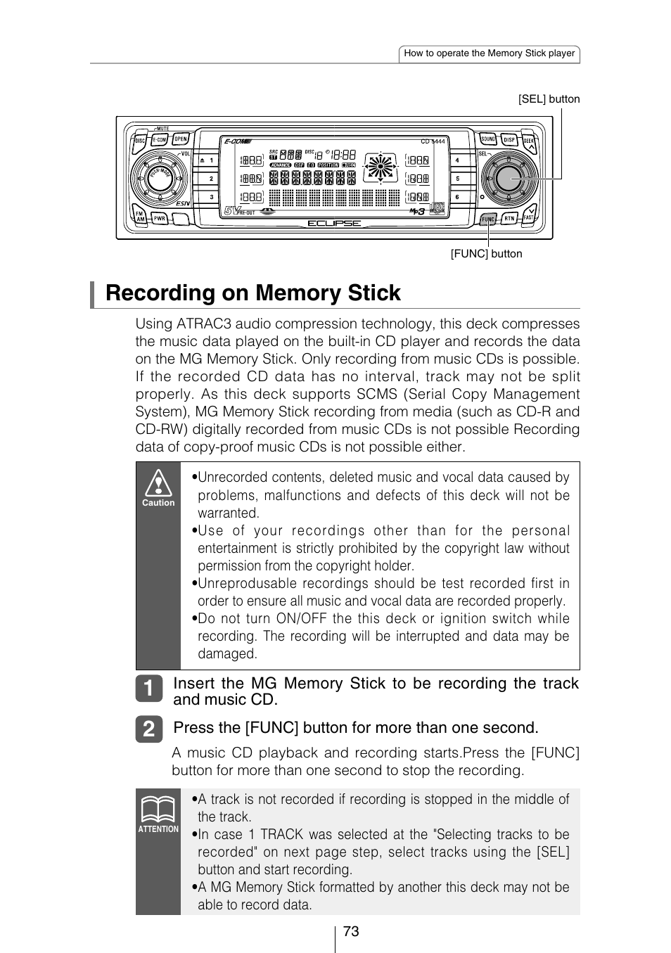 Eclipse - Fujitsu Ten CD5444 User Manual | Page 73 / 152