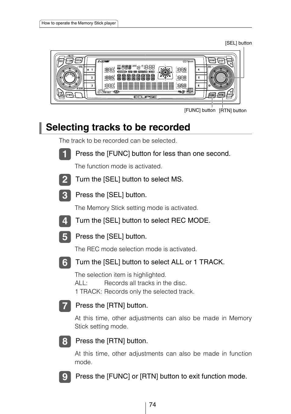 Selecting tracks to be recorded | Eclipse - Fujitsu Ten CD5444 User Manual | Page 74 / 152