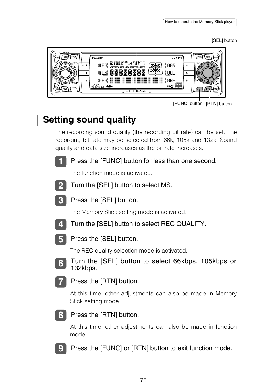 Setting sound quality | Eclipse - Fujitsu Ten CD5444 User Manual | Page 75 / 152