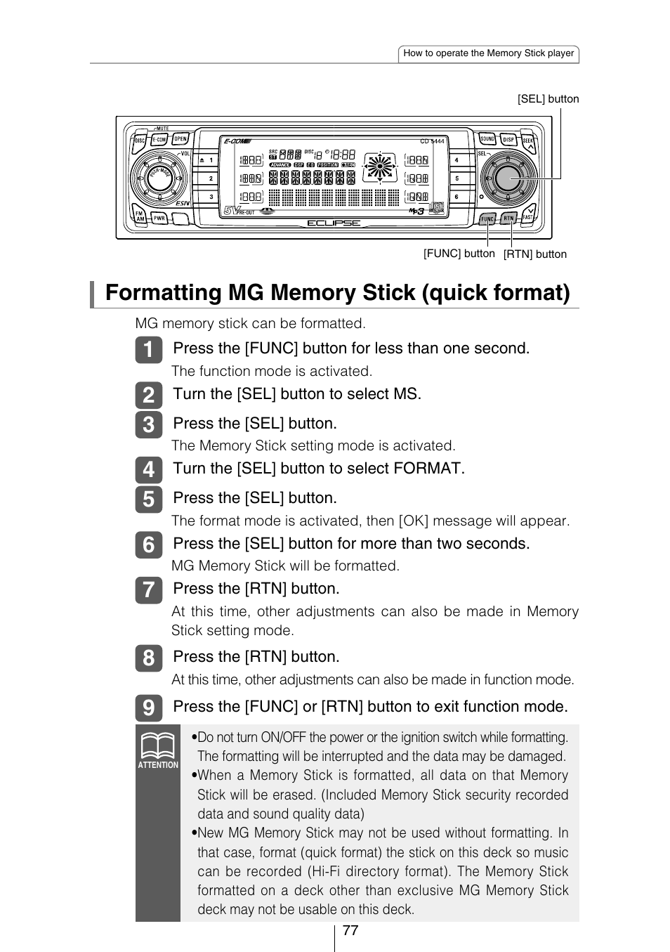 Eclipse - Fujitsu Ten CD5444 User Manual | Page 77 / 152