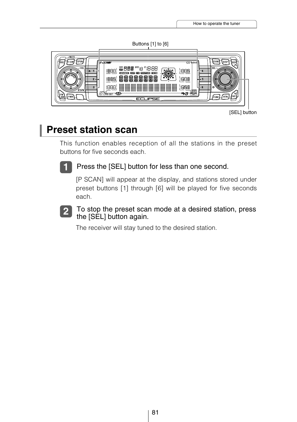 Preset station scan | Eclipse - Fujitsu Ten CD5444 User Manual | Page 81 / 152