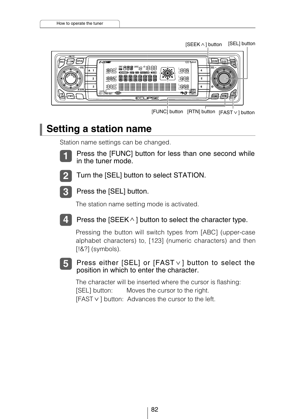 Setting a station name | Eclipse - Fujitsu Ten CD5444 User Manual | Page 82 / 152