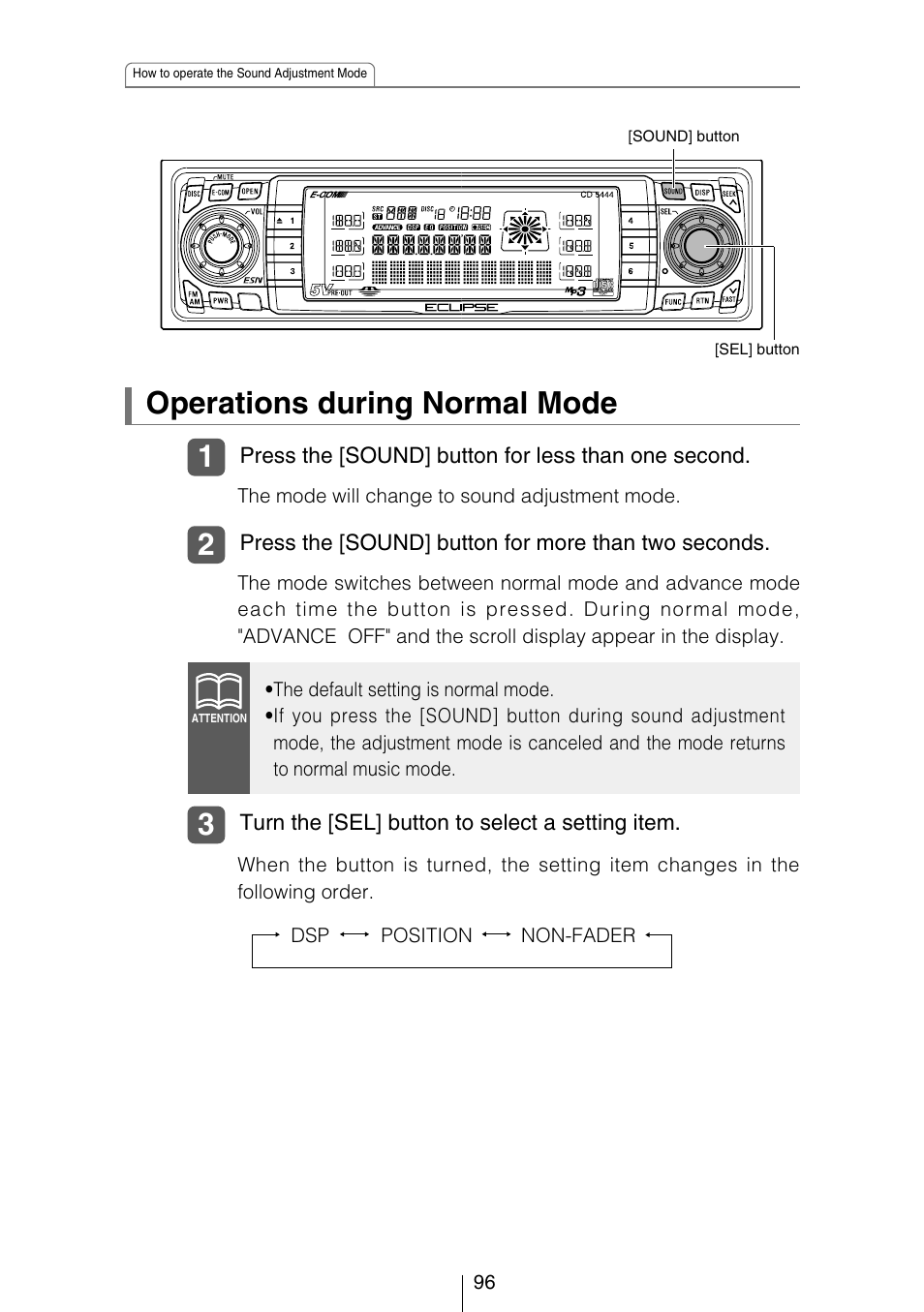 Operations during normal mode | Eclipse - Fujitsu Ten CD5444 User Manual | Page 96 / 152