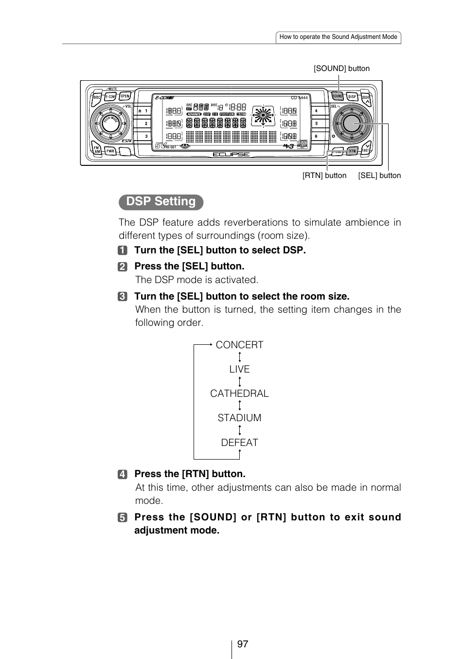 Dsp setting | Eclipse - Fujitsu Ten CD5444 User Manual | Page 97 / 152