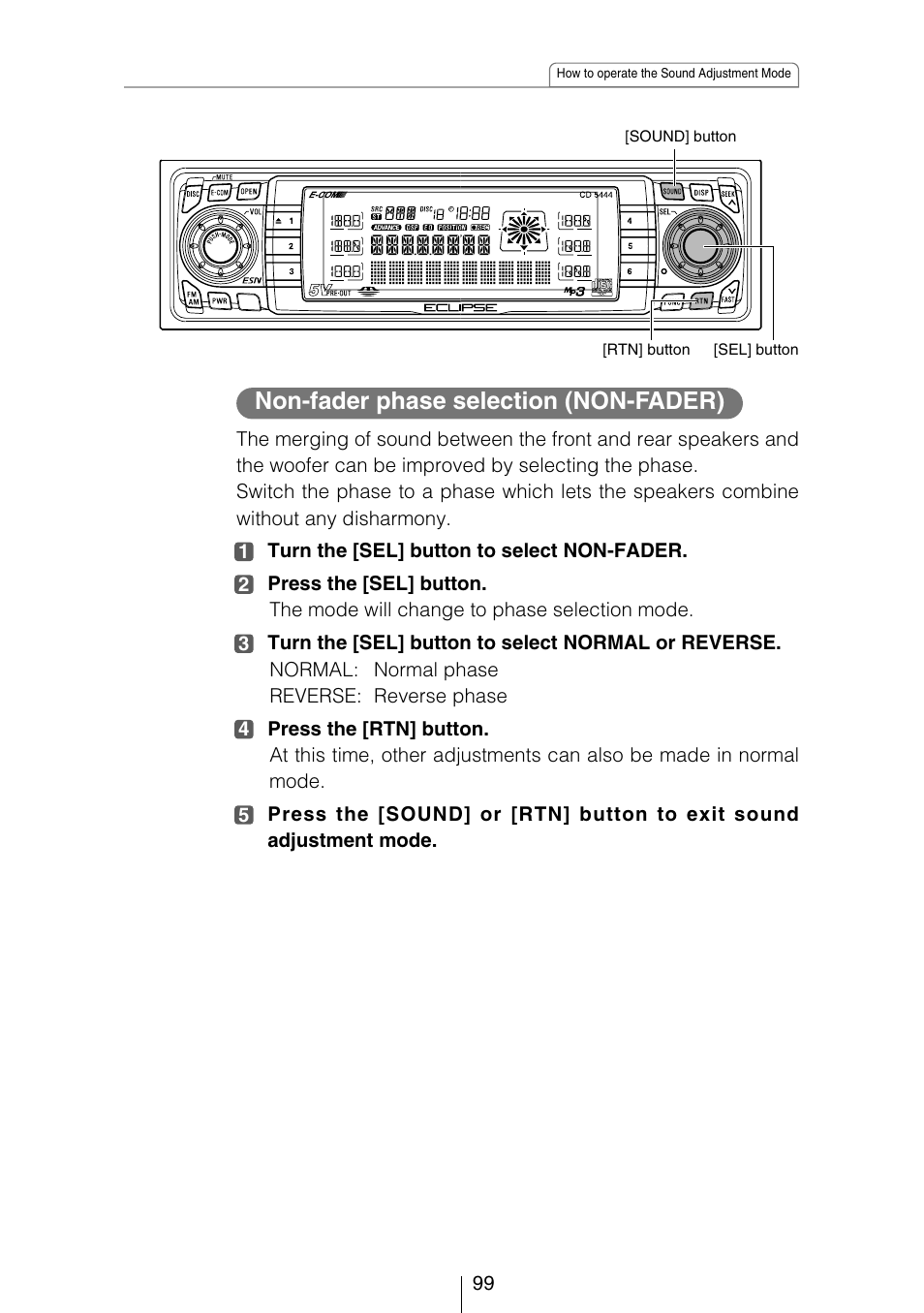 Non-fader phase selection (non-fader) | Eclipse - Fujitsu Ten CD5444 User Manual | Page 99 / 152