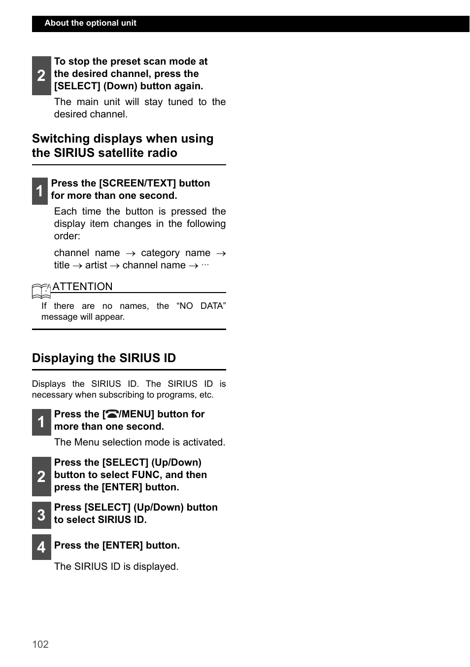 Displaying the sirius id | Eclipse - Fujitsu Ten CD7200 MKII User Manual | Page 102 / 119