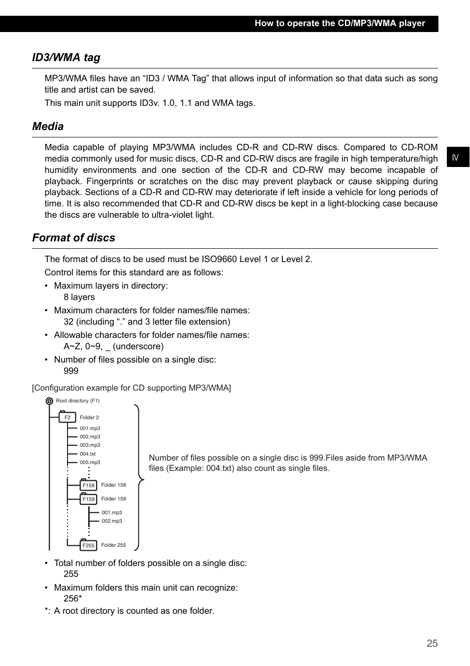 Id3/wma tag, Media, Format of discs | Id3/wma tag media format of discs | Eclipse - Fujitsu Ten CD7200 MKII User Manual | Page 25 / 119