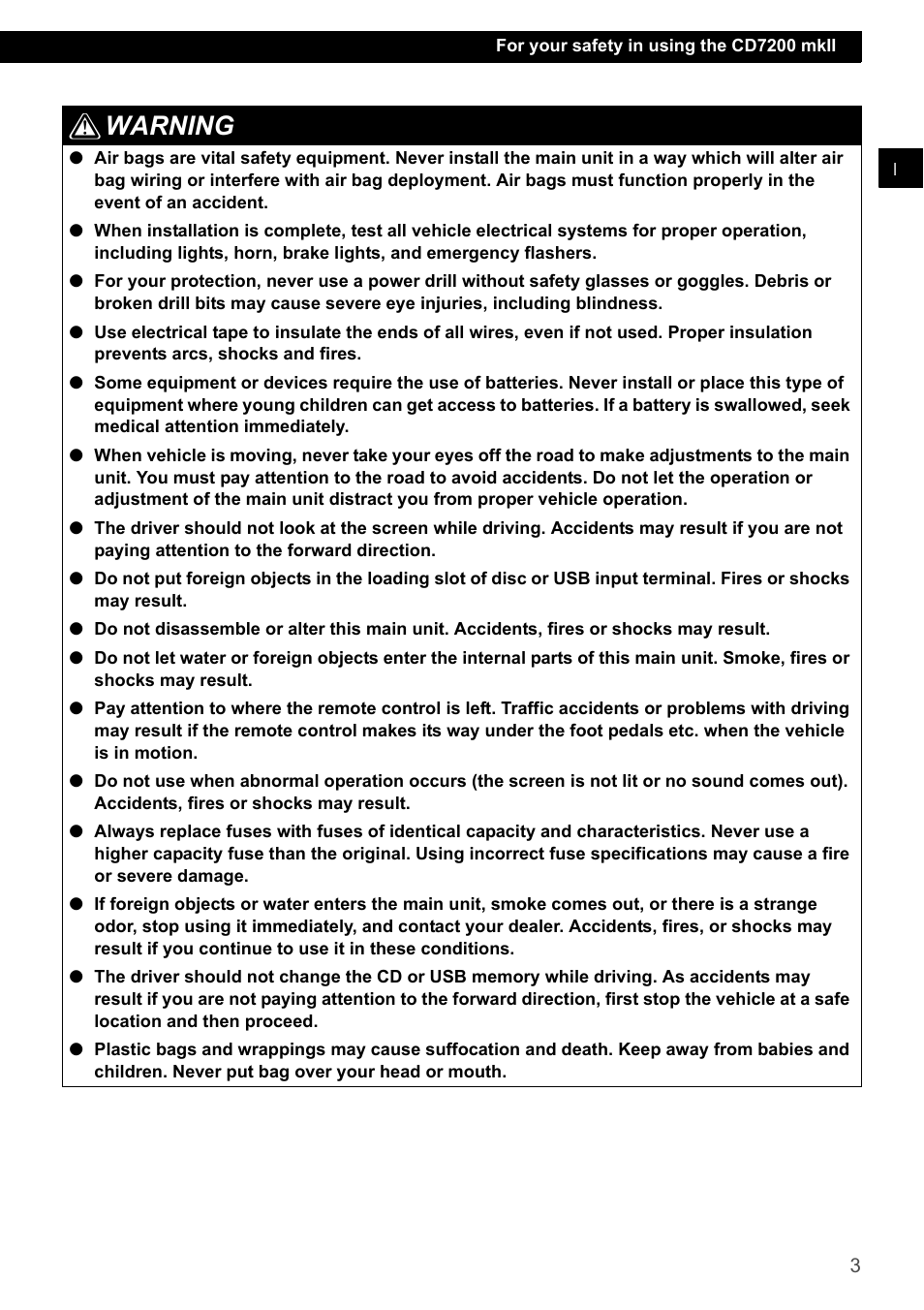 Warning 1 2 | Eclipse - Fujitsu Ten CD7200 MKII User Manual | Page 3 / 119