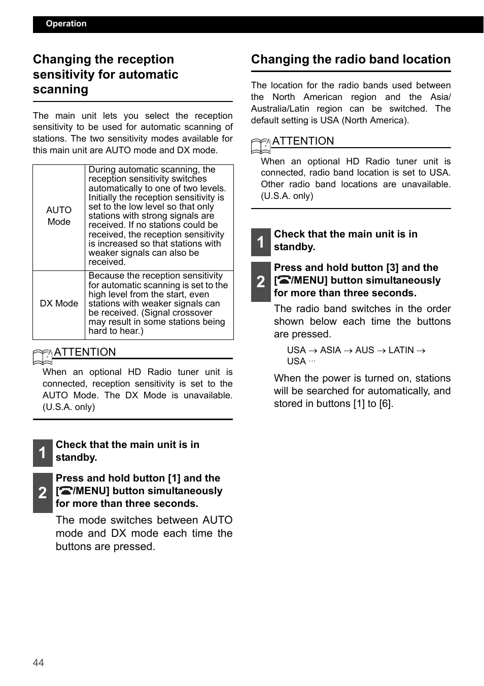 Changing the radio band location | Eclipse - Fujitsu Ten CD7200 MKII User Manual | Page 44 / 119