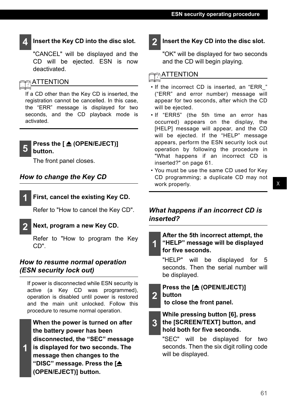 How to change the key cd, What happens if an incorrect cd is inserted | Eclipse - Fujitsu Ten CD7200 MKII User Manual | Page 61 / 119