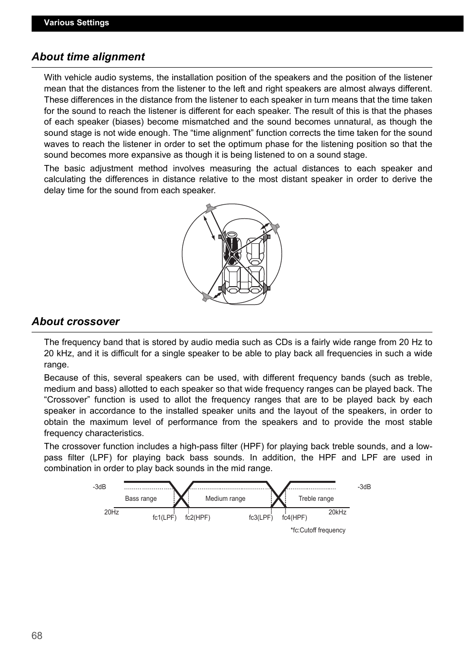 About time alignment, About crossover, About time alignment about crossover | Eclipse - Fujitsu Ten CD7200 MKII User Manual | Page 68 / 119