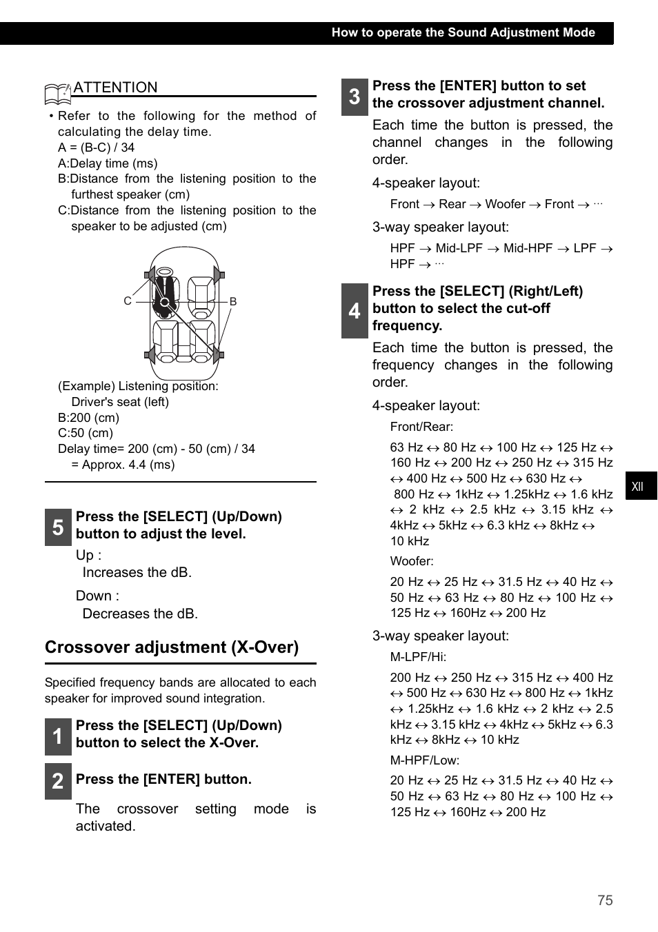 Crossover adjustment (x-over) | Eclipse - Fujitsu Ten CD7200 MKII User Manual | Page 75 / 119