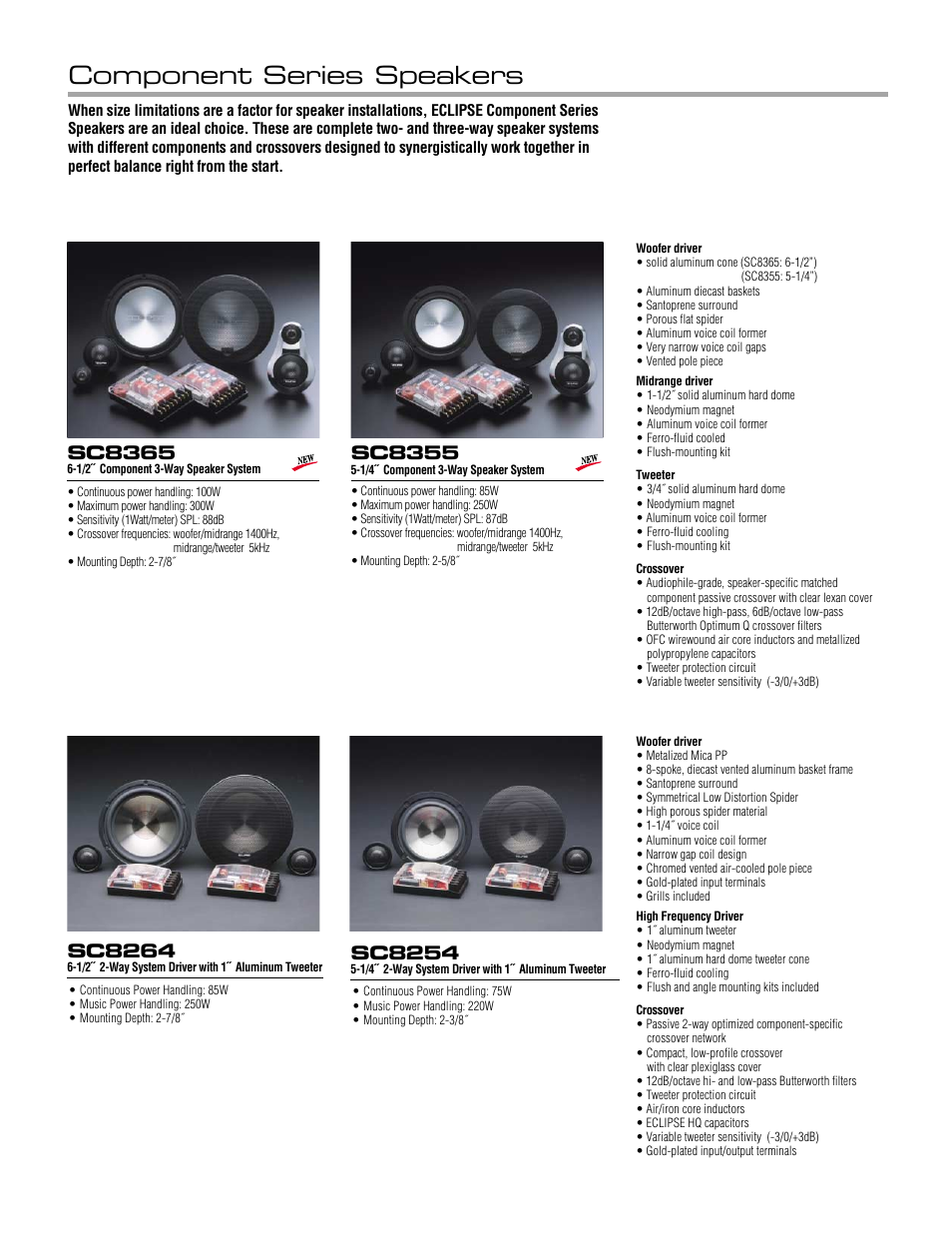 Component series speakers, Sc8264, Sc8254 | Sc8355, Sc8365 | Eclipse - Fujitsu Ten AV8533 User Manual | Page 47 / 52