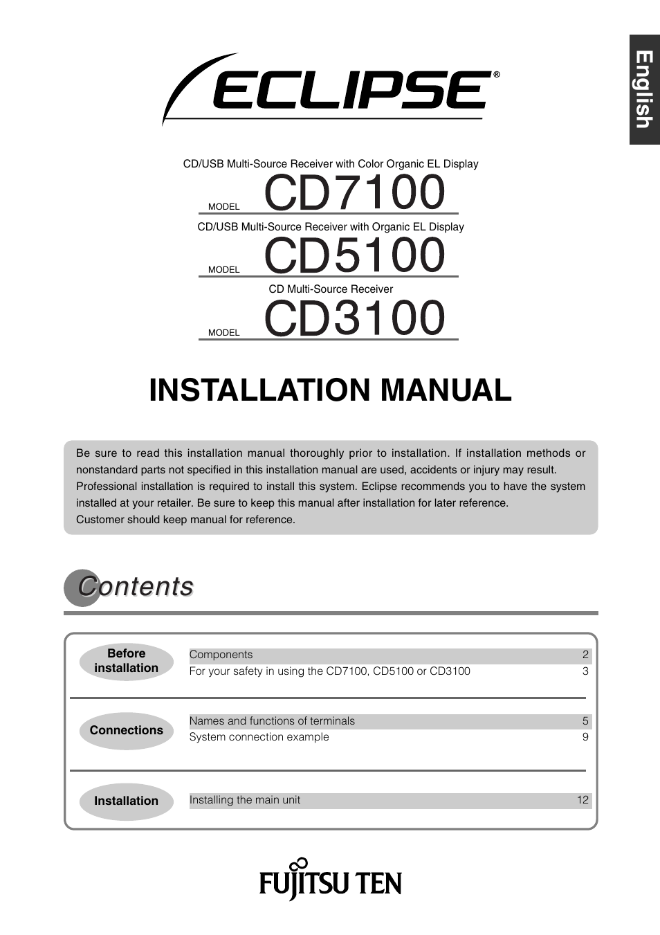 Eclipse - Fujitsu Ten CD5100 User Manual | 44 pages