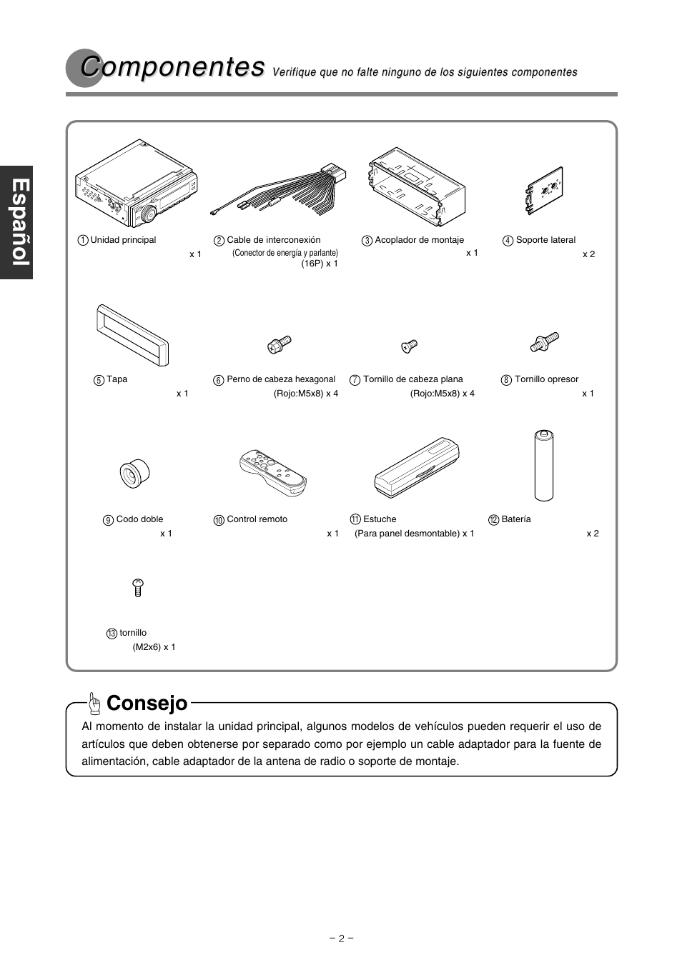 Componentes, Consejo | Eclipse - Fujitsu Ten CD5100 User Manual | Page 16 / 44