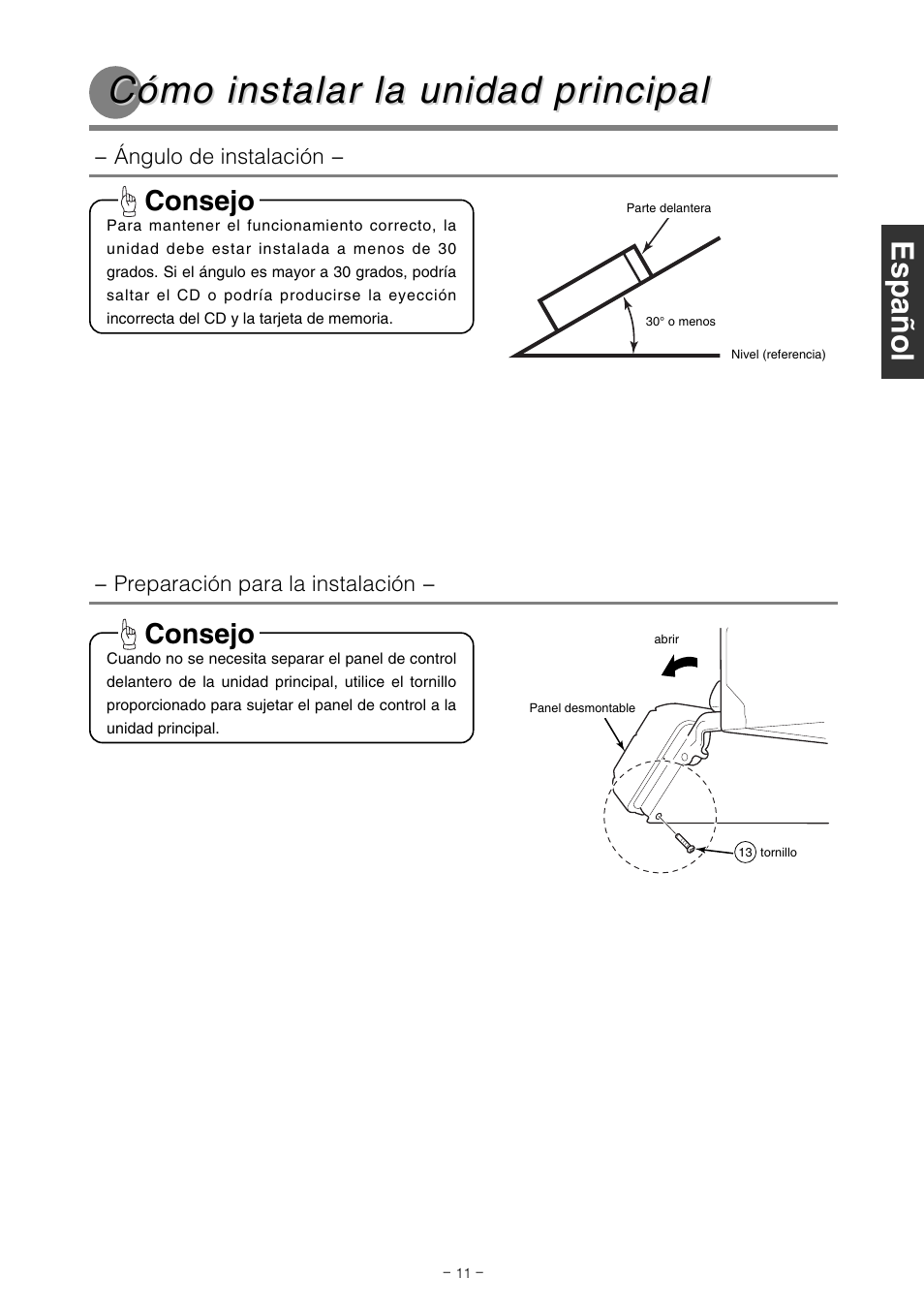 Cómo instalar la unidad pr, Cómo instalar la unidad pr incipal incipal, Consejo | Eclipse - Fujitsu Ten CD5100 User Manual | Page 25 / 44