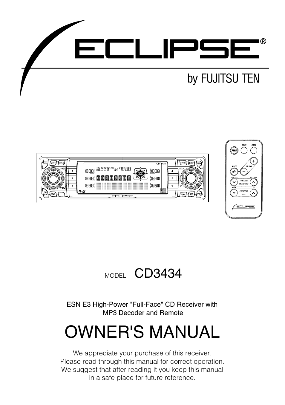 Eclipse - Fujitsu Ten CD3434 User Manual | 92 pages