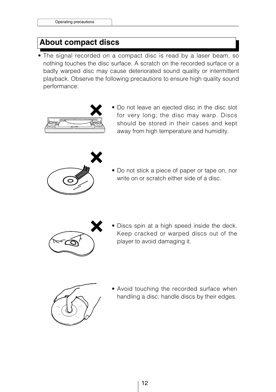 About compact discs | Eclipse - Fujitsu Ten CD3434 User Manual | Page 12 / 92