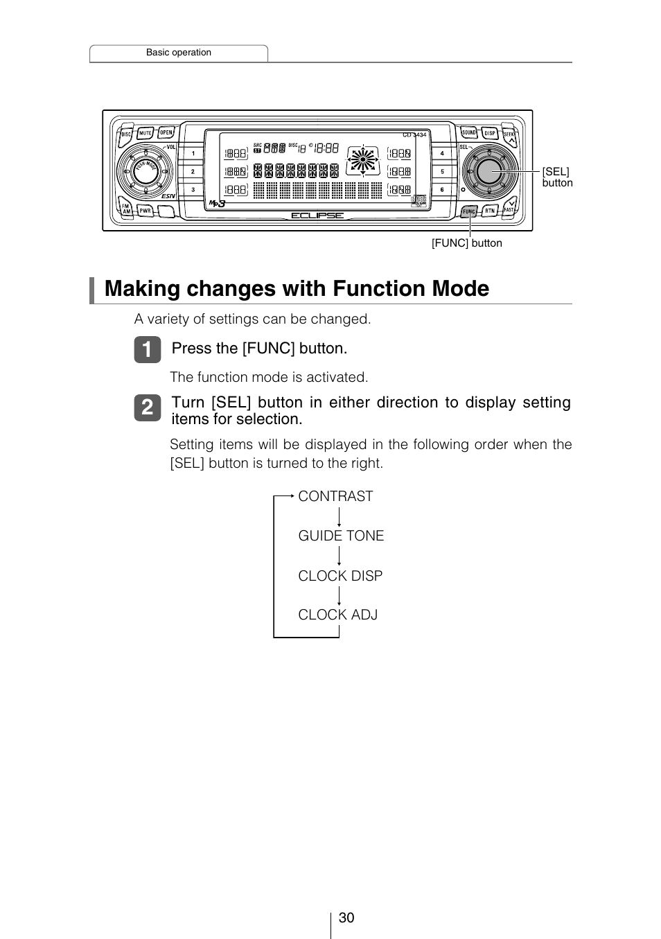 Making changes with function mode | Eclipse - Fujitsu Ten CD3434 User Manual | Page 30 / 92