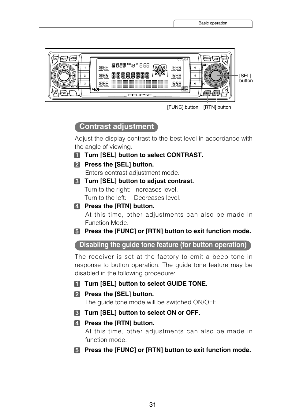 Contrast adjustment | Eclipse - Fujitsu Ten CD3434 User Manual | Page 31 / 92
